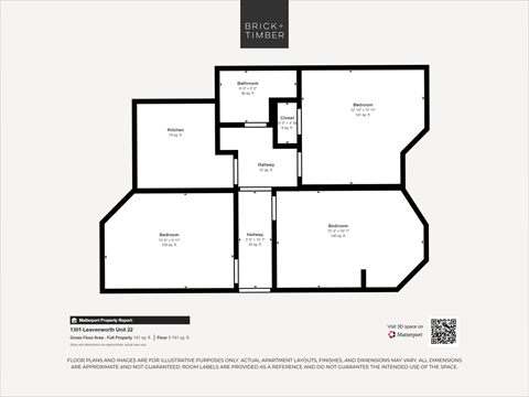 Floor plan for 2 beds, 1 bath, 699 sqft